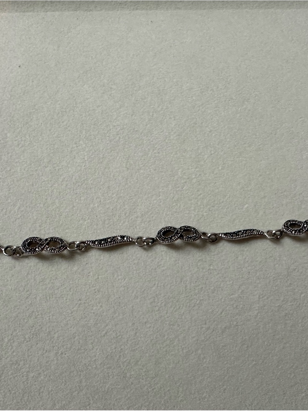 Elegant Silver Marcasite Infinity Link Bracelet